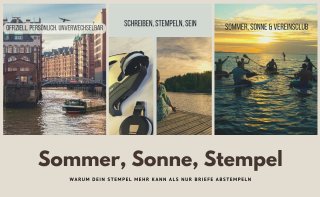 Fotocollage-von-Flusskanal-Yoga-und-Paddeln-mit-Stempeln